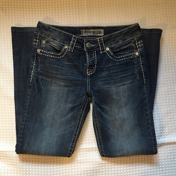 Warehouse One Premium Jeans Womens 29 Boot Cut Mid Rise Rhinestone Pocket Flaps - Picture 4 of 8